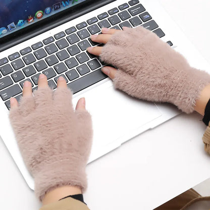 Half Finger Mink Cashmere Gloves