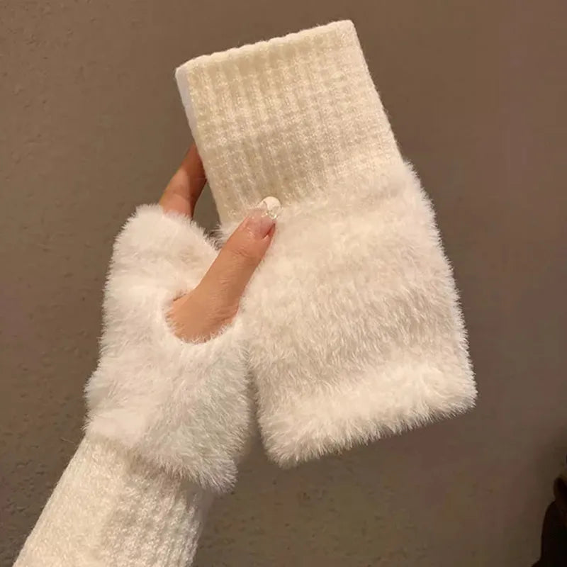 Mink Fleece  Fingerless Gloves