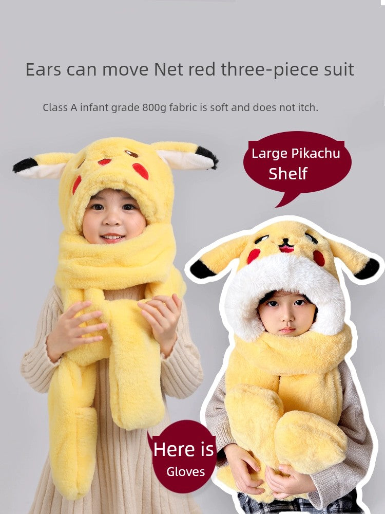 Scarf Integrated Ears Moving Gloves Children's Hat