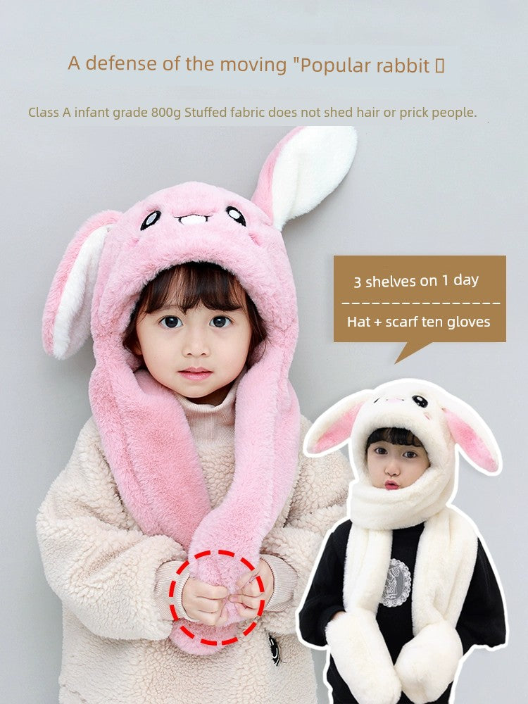 Scarf Integrated Ears Moving Gloves Children's Hat