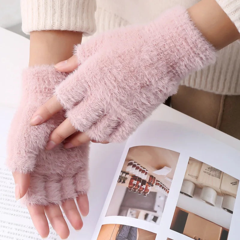 Half Finger Mink Cashmere Gloves