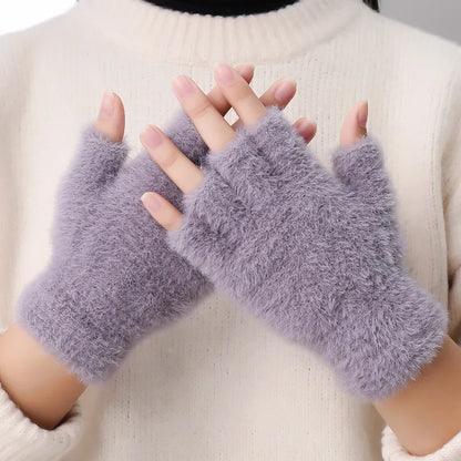 Half Finger Mink Cashmere Gloves