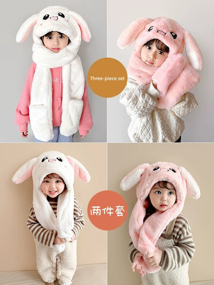 Scarf Integrated Ears Moving Gloves Children's Hat